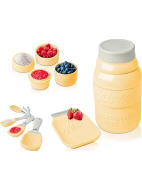 Bright Yellow Mason Jar Measuring Set - 9-Piece Ceramic Cups & Spoons, Spoon